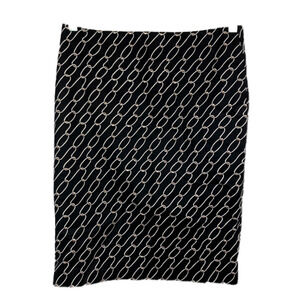 NWT Ann Taylor Skirt Womens Sz 4 Black Chain‎ Print Cotton Pencil